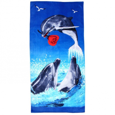 Полотенце пляжное "Дельфины с розой" Арт.1772 ― Тaко-Текстиль